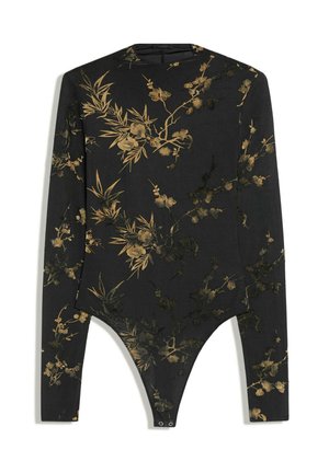 Bershka, FLOCKED & PLAIN LONG SLEEVE BODYSUIT - T-shirt à manches longues - tan