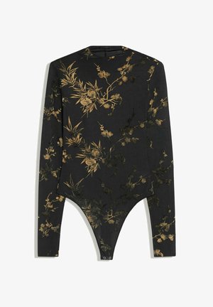 Bershka, FLOCKED & PLAIN LONG SLEEVE BODYSUIT - T-shirt à manches longues - tan