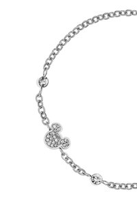 Braccialetto in argento con un charm scintillante di Topolino e cristalli rotondi, che mostra una finitura lucida e dettagli raffinati.