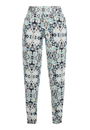 Mallinotsu jogger-pöksyillä, korkealla vyötäröllä. Värikäs muotoilu sinisen ja neutraalien sävyjen yhdistelmä. Valmistettu pehmeästä, joustavasta kankaasta.