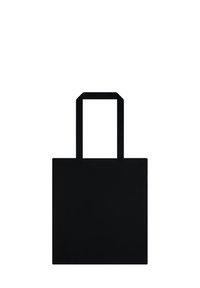 Černá čtvercová taška přes rameno s dvěma obdélníkovými uchy, vyrobená z hladkého materiálu. Design je minimalistický, bez viditelných vzorů nebo ozdob.