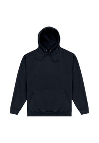Czarny bawełniany hoodie z kapturem na sznurek, przednia kieszeń kangurza, ściągacze przy mankietach i u dołu oraz miękka struktura. Klasyczny design przez głowę.