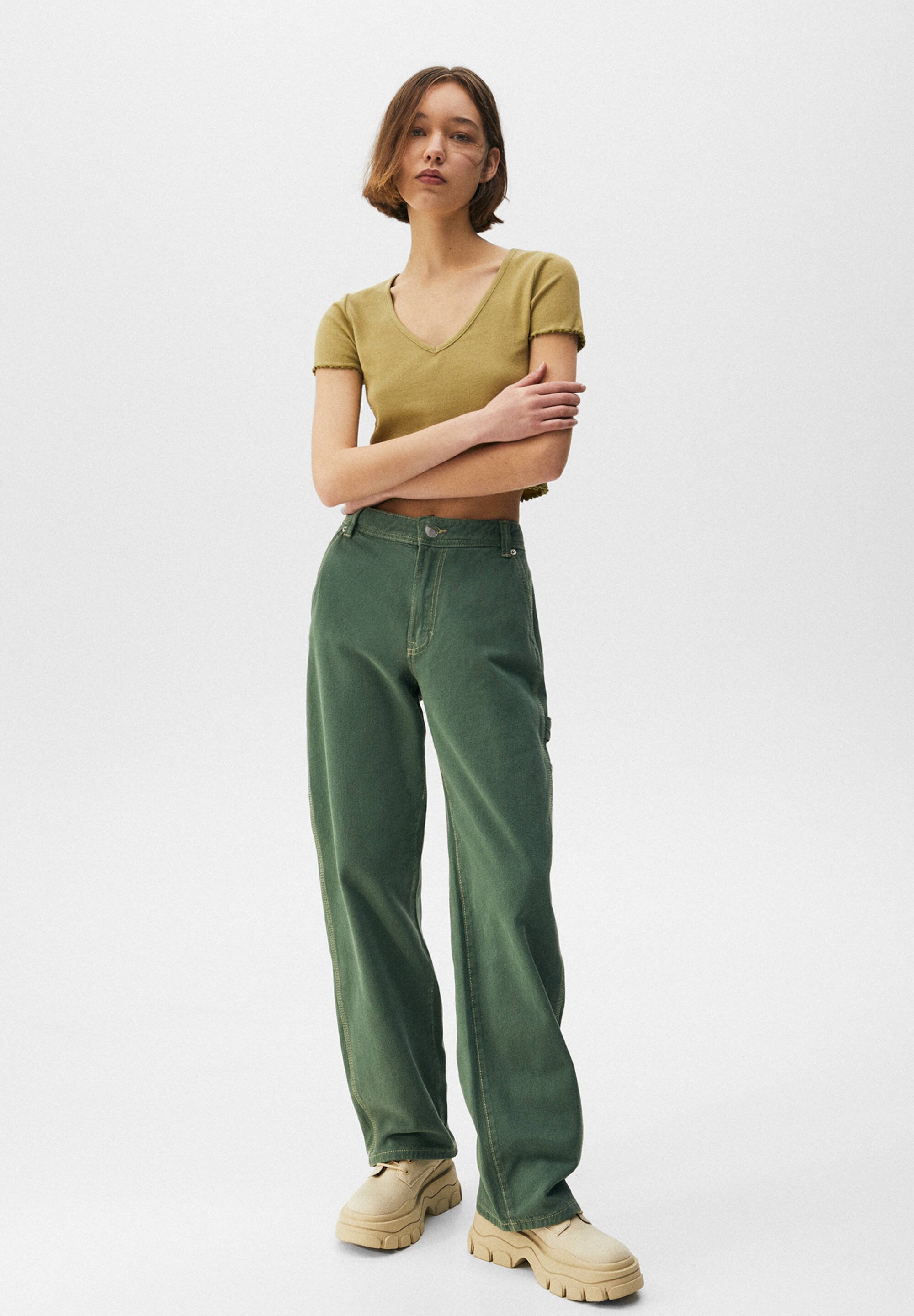 PULL\u0026BEAR CARPENTER - Jeans a sigaretta - mottled dark green/verde scuro  screziato - Zalando.it