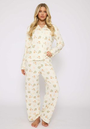 CHRISTMAS PRINTED BUTTON LONG SLEEVE SET - Nattøj sæt - cream
