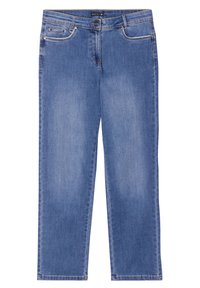 Lichtblauwe denim jeans met een rechte pijpdesign. Kenmerken zijn onder andere steekzakken, subtiele stiksels en een knoopsluiting bij de taille.