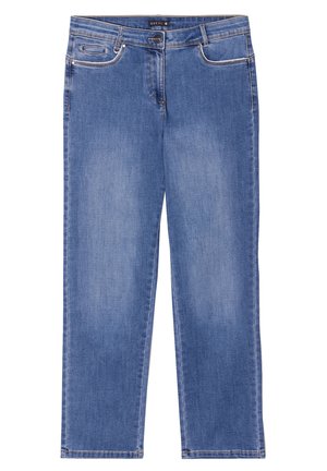 Lichtblauwe denim jeans met een rechte pijpdesign. Kenmerken zijn onder andere steekzakken, subtiele stiksels en een knoopsluiting bij de taille.