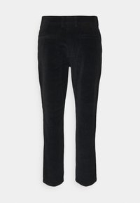 Svarta kordbyxor med rak bendesign, med en texturerad yta, standard midja och två bakfickor.