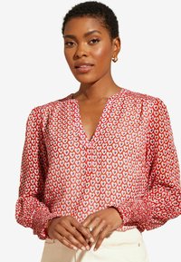 Love & Roses V NECK LONG SLEEVE OVER THE HEAD - REGULAR FIT - Camicetta - ivory white and red geo