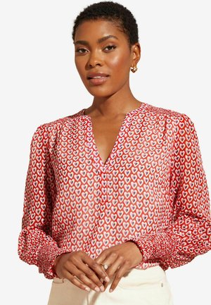 V NECK LONG SLEEVE OVER THE HEAD - REGULAR FIT - Camicetta - ivory white and red geo