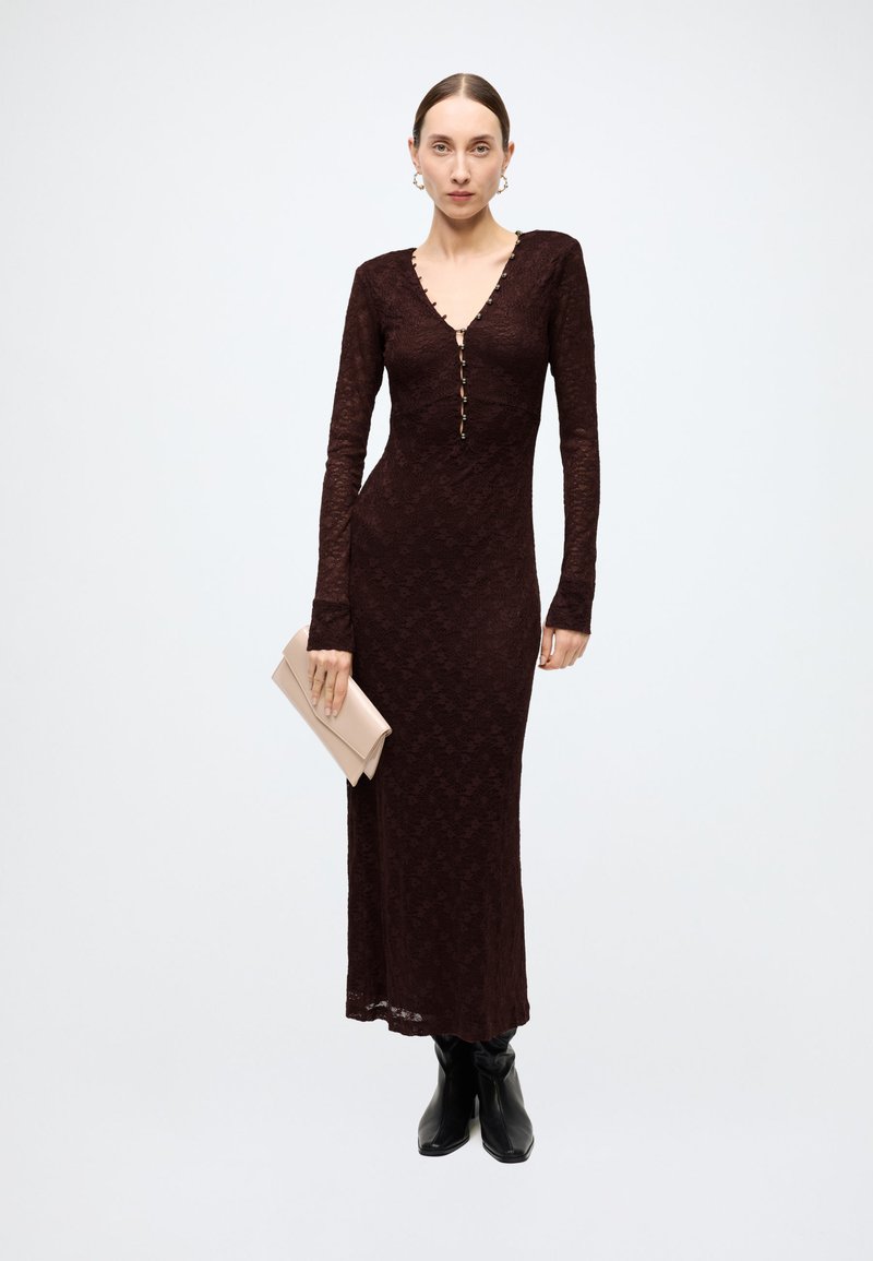 cape dress brown Coffee brown cape dress with beaded fringes main image 0