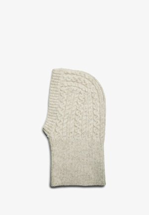 Wełniana rękawiczka w kolorze kremowym, z wzorem w warkocze na górnej części i ściągaczem. Miękka tekstura i dopasowany krój dla zapewnienia ciepła.