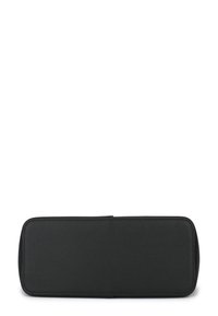 Black leather rectangular pouch with textured surface, rounded edges, and minimal stitching. Designed for organized storage.