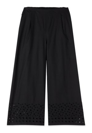 Oltre, PANTALONI CROPPED CON RICAMO SUL FONDO - Broek - nero