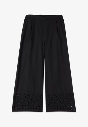 Oltre, PANTALONI CROPPED CON RICAMO SUL FONDO - Broek - nero