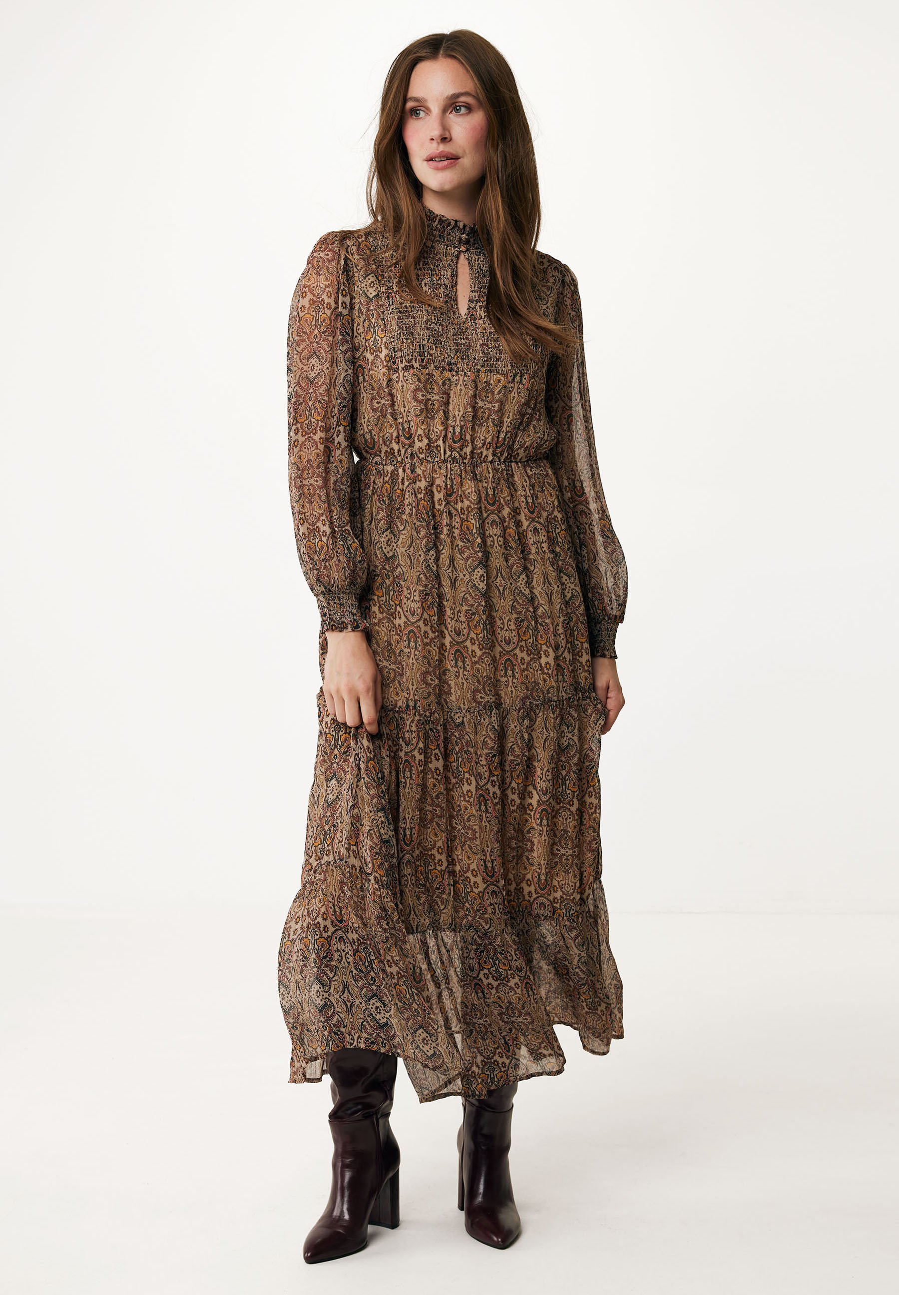 Mexx LONG SLEEVE SMOCKED BODY Maxi-jurk multicolor/meerkleurig