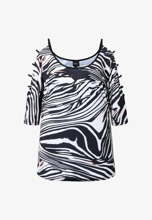 Ulla Popken, T-SHIRT, ZEBRAMUSTER, CUT-OUTS, RUNDHALS, 3/4-ARM - Camiseta de manga larga - black