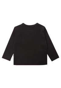 Schwarzes Baumwollhemd mit langen Ärmeln und Rundhalsausschnitt, glatter Textur und einheitlicher Farbe, mit einem einfachen, klaren Design ohne Verzierungen.