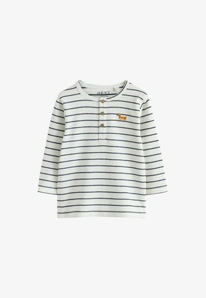 Next, LONG SLEEVE HENLEY NECK T-SHIRT STANDARD. - Long sleeved top - navy white dog embroidered stripe