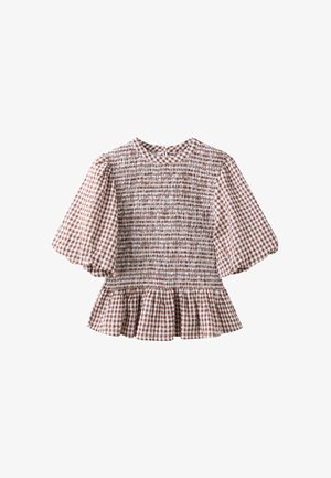 Stradivarius, SHORT SLEEVE PEPLUM BLOUSE - Blouse - dark brown