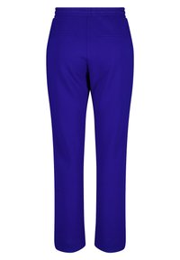 Paarse joggingsbroek met een elastische tailleband, rechte pijpen en twee achterzakken. Gemaakt van zachte stof met een gladde textuur.