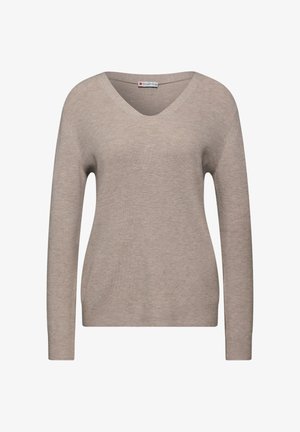 Beige V-paita pitkillä hihoilla. Ribbauskudonta ja rento muotoilu. Valmistettu pehmeästä materiaalista. Labelissa lukee "Street One."