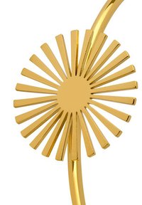 Goldfarbene Dekoration zeigt ein Sonnenstrahlendesign mit verlängerten Strahlen, die von einem zentralen Kreis ausgehen, und präsentiert eine glänzende, reflektierende Oberfläche.