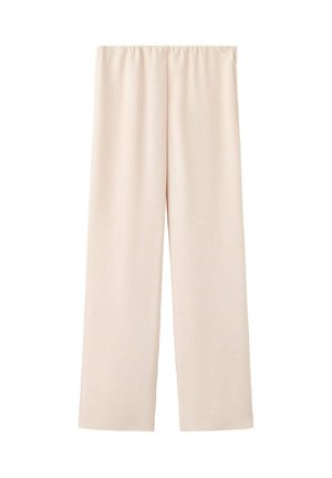 Pantalones de pierna ancha color crema con cintura elástica, mostrados planos sobre un fondo blanco.