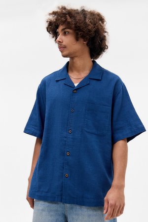 ONE POCKET CRINKLE UNISEX - Blúzka so zapínaním na gombíky - blue