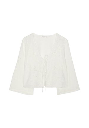 Stradivarius, EMBROIDERED FAUX PEARL KNOT SHIRT - Blouse - white