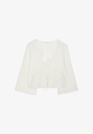 Stradivarius, EMBROIDERED FAUX PEARL KNOT SHIRT - Blouse - white