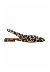 Slingback schoenen met leopoardenprint, een ronde neus, platte hak en een textuur van suede. Heeft een uitgesneden ontwerp en minimale hardware.