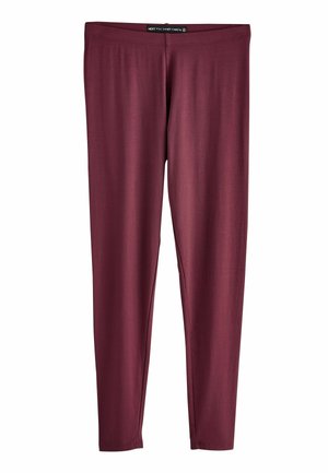 Legíny v celkovej dĺžke v tmavobordovej farbe bez vzorov a dekorácií, s priliehavým pásom.