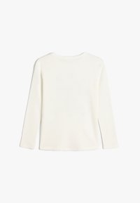 Langærmet, ribbet top i off-white med rund halsudskæring og en blød tekstur uden synlige udsmykninger eller mønstre.