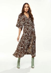 Liquorish SCRIBBLE PRINT WRAP WITH KIMONO SLEEVES   - Day dress - brown