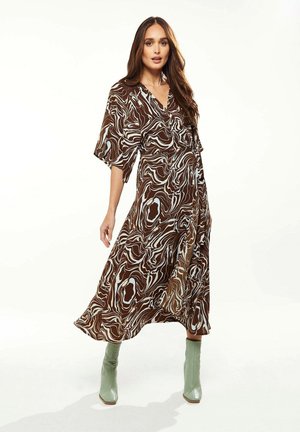 SCRIBBLE PRINT WRAP WITH KIMONO SLEEVES   - Day dress - brown
