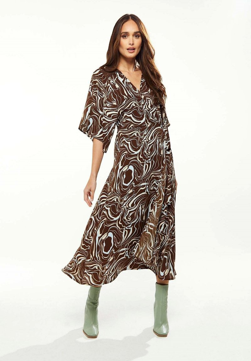 Liquorish SCRIBBLE PRINT WRAP WITH KIMONO SLEEVES   - Day dress - brown