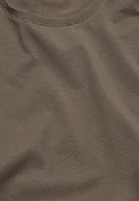Bruine t-shirt met korte mouwen, gemaakt van gladde katoenen stof; bevat een klassieke ronde halslijn en zachte, licht gestructureerde stof.
