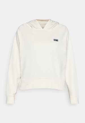 Witte hoodie met lange mouwen, ribgebreide manchetten, klein kleurig berglogo op de linkerborst en een capuchon zonder trekkoorden.