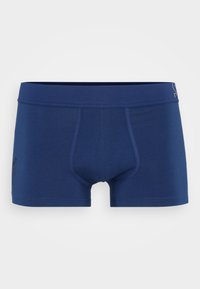 Marineblaue Boxershorts aus weichem Stoff, mit einem glatten Bund, einem Vorderpouch und einem dezenten Logo-Detail an der Seite.