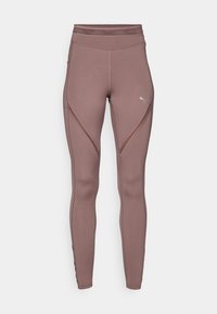 Mauve legginsy sportowe z wysokim stanem, z zaokrąglonymi szwami i małym logo. Wykonane z elastycznego materiału dla komfortu i swobody ruchów.