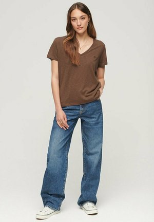 Superdry & Co EMBROIDERED V NECK  - T-shirt basic - pinecone brown