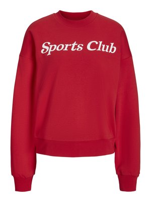 Punane ümmarguse kaelusega sviiter valge "Sports Club" tekstiga rinna peal, pikad varrukad ning soonikuga s�ääred ja alaosa.