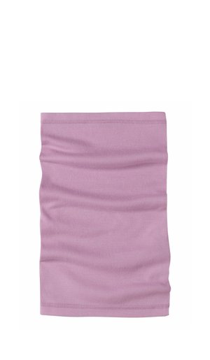 Light purple tubular neck gaiter made of soft fabric with visible stitching on edges and slight wrinkles.