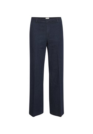 Dunkelblaue, weite Jeans mit klassischem Taillenbund und Vordertaschen, entworfen für einen bequemen Sitz und vielseitigen Stil.
