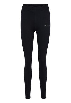 Sorte leggings lavet af et strækbart materiale, med en bred talje og en subtil logo detalje. Glat tekstur med en tætsiddende pasform.
