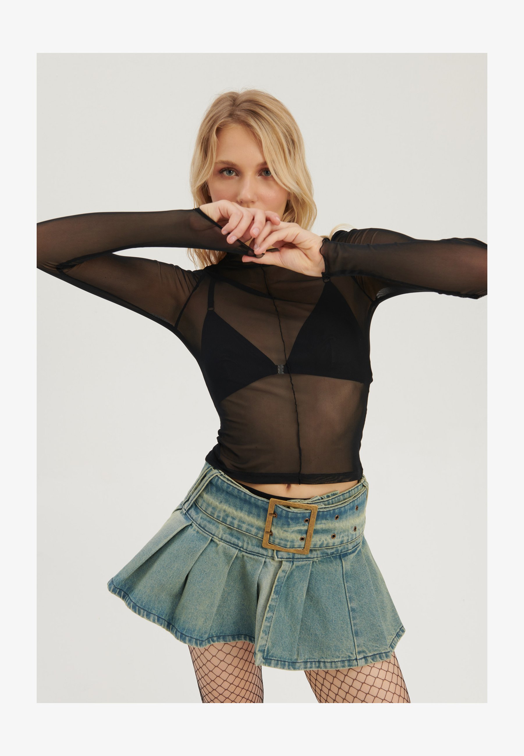 Noisy May Nmjudith L/S Mesh Top - Maglietta Maniche Lunghe Trasparente In Poliestere Riciclato, Slim Fit