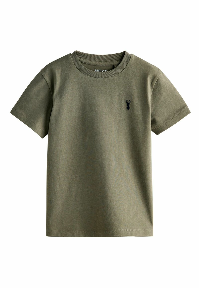 Olivgrön kortärmad t-shirt med klassisk rund hals och en liten marinblå hummerlogotyp på vänster bröst. Tillverkad av mjuk bomull.