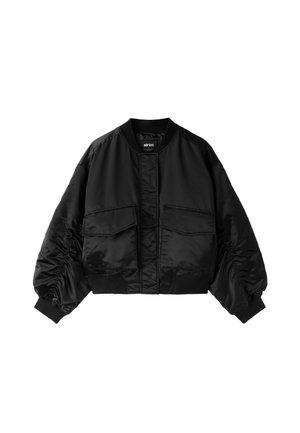 Stradivarius, OVERSIZE SATIN BOMBER JACKET - Bomberjakke - black
