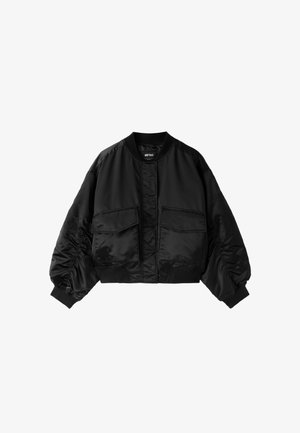 Stradivarius, OVERSIZE SATIN BOMBER JACKET - Giubbotto Bomber - black