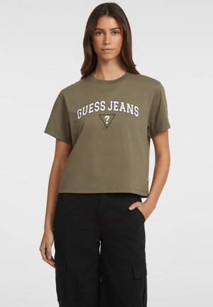 Guess Jeans SS CN BOXY TEE - T-shirt con stampa - olivgrün